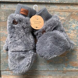 Gray Fur Convertible Mittens